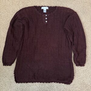 Partners Brown Knitted 3/4 Quarter Sleeve Button Down Pullover